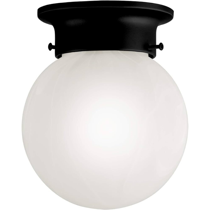 6" Flush Mount 1 Bulb Ball Ceiling Fixture with Alabaster Glass - Matte Black