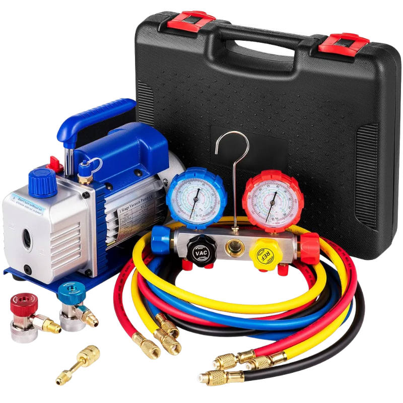 4.8 CFM 1/3 HP Single Stage Vacuum Pump W/ Gauge and Hoses