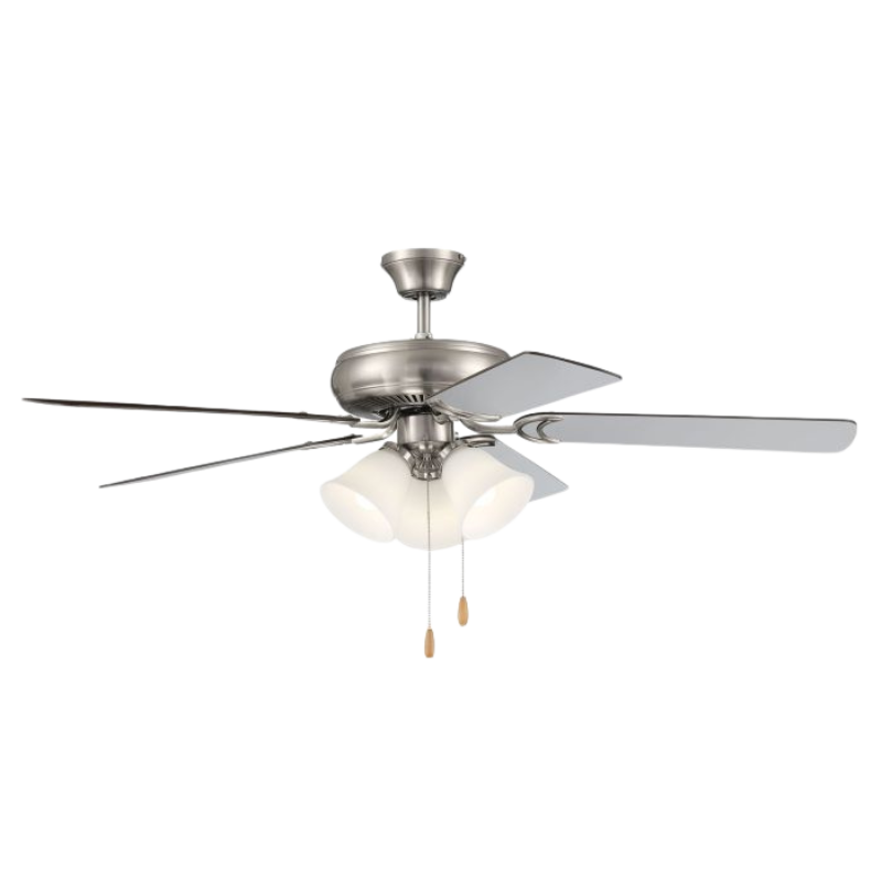 52" Satin Nickel Ceiling Fan with 3 Light Kit