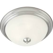11" Flush Mount 2 Bulb Ceiling Fixture with White Marble Glass - Satin Nickel