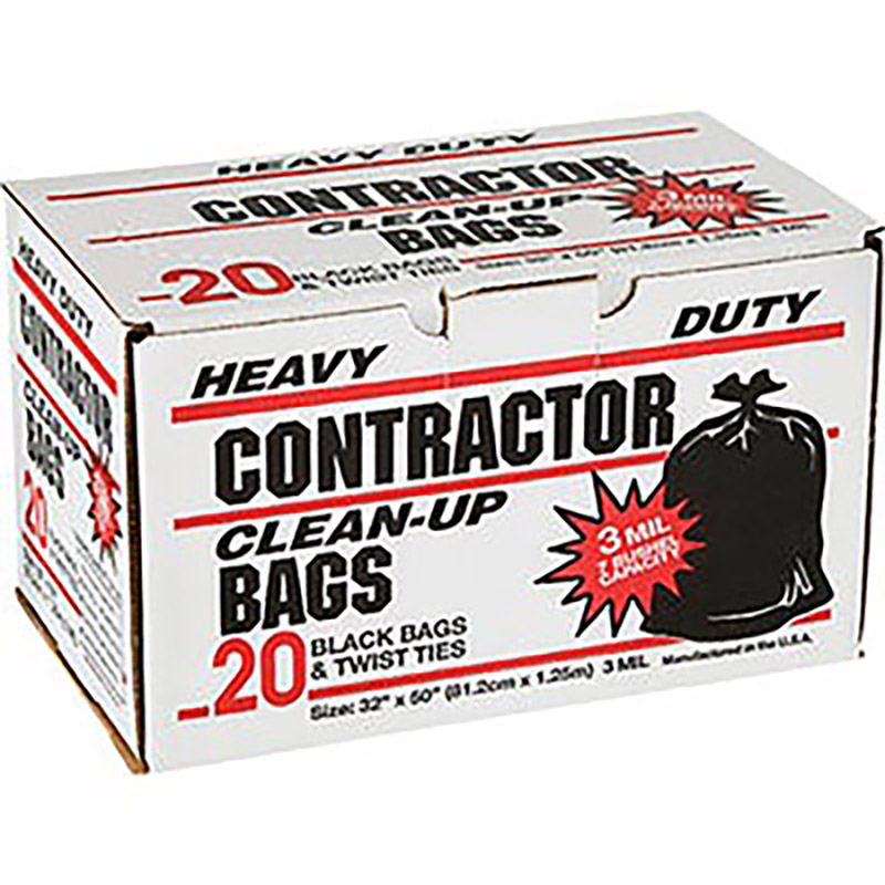 65 Gallon Heavy Duty Contractor Black Trash Bags - 20/pack