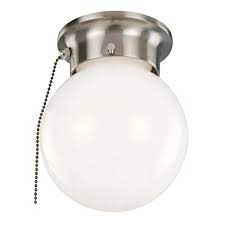6" Flush Mount 1 Bulb Ball Ceiling Fixture with White Glass - Satin Nickel