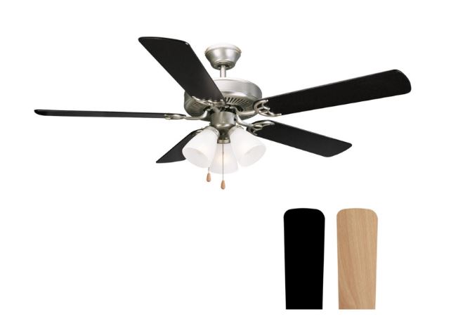 52" 5-Blade Millbridge LED Ceiling Fan w/Light Kit- Satin Nickel - Black/Light Maple Blades
