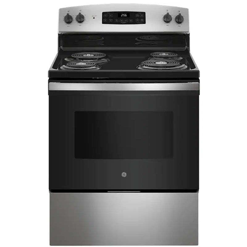 GE® 30" Free Standing 4 Burner Self Cleaning Electric Range - Stainless Steel/Black