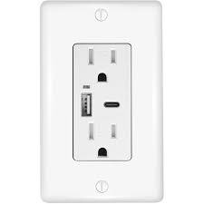 15 Amp Duplex Receptacle with A & C USB Ports - White