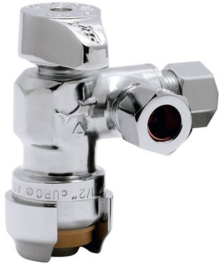 1/2" SB x 3/8" comp x 3/8" comp SharkBite 3-Way Angle Stop Valve