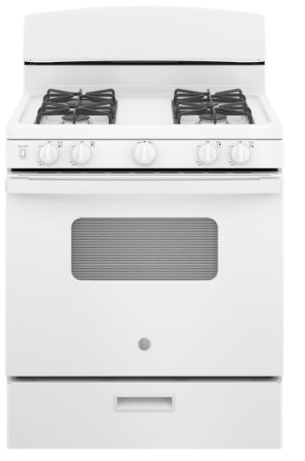 GE® 30" Free Standing 4 Burner Front Control Gas Range - White