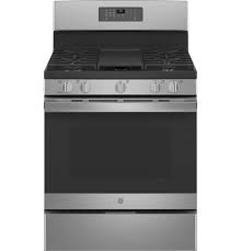 GE® 30" Free Standing 5 Burner Gas Range - Stainless Steel/Black