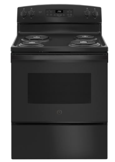 GE® 30" Free Standing 4 Burner Self Cleaning Electric Range - Black