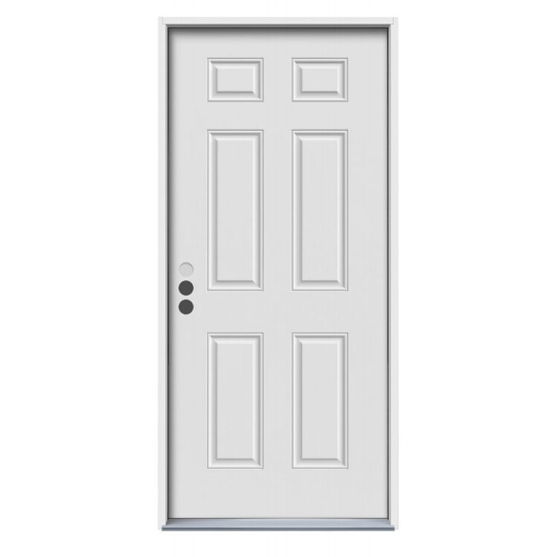 36"x 80" x 1-3/4" SC Primed 6 Panel Metal Pre-Hung Exterior Door Unit - 2-1/2 Bore - Left Hand