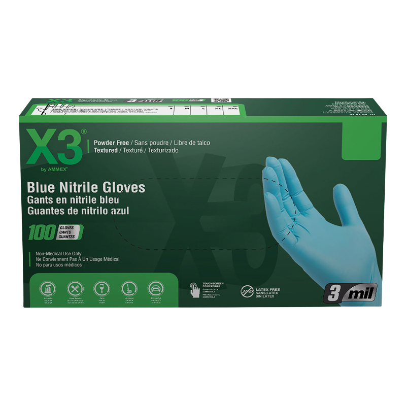 X-Large Nitrile Industrial Blue Rubber Gloves - 100/pack