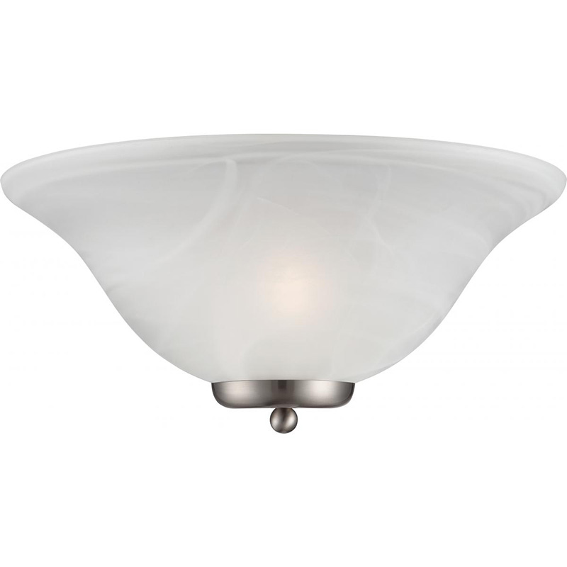 Wall Sconce 1 Light Satin Nickel with Alabaster Glass