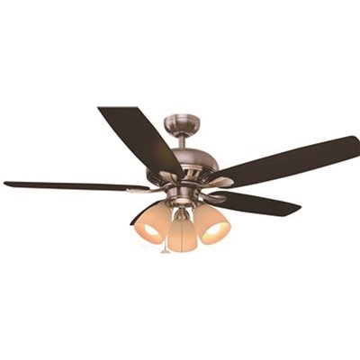 52" 5 Blade Satin Nickel Fan with 3 Light Kit
