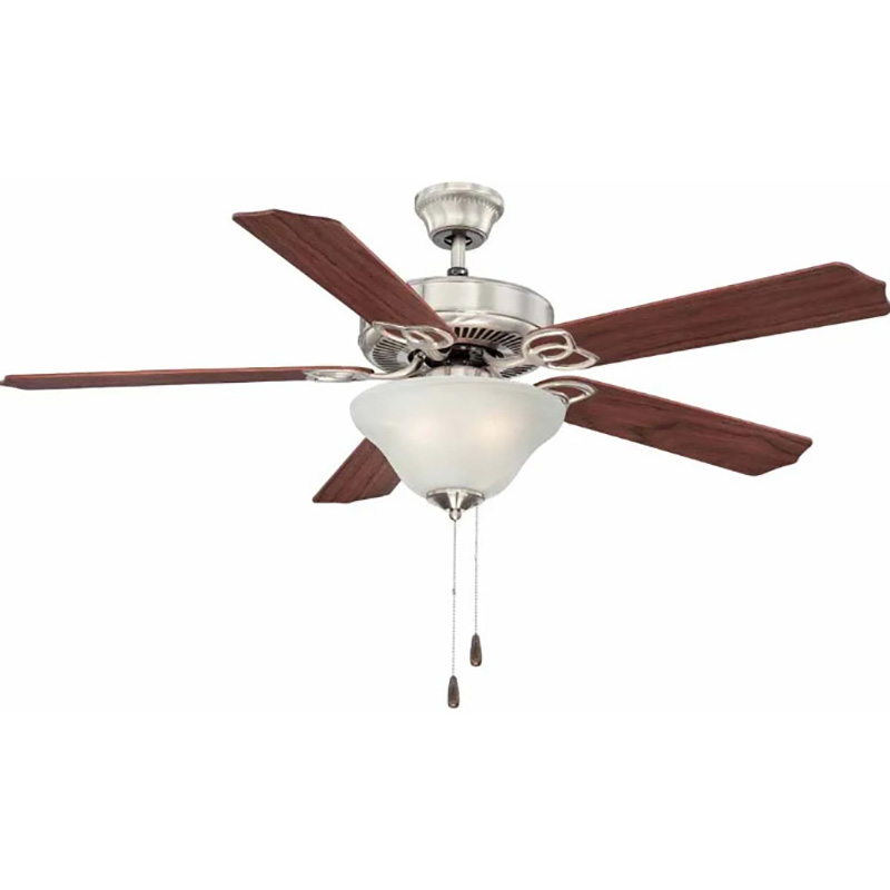 52" 5-Blade LED Ceiling Fan w/Light Kit- Satin Nickel - Rosewood/Walnut Blades