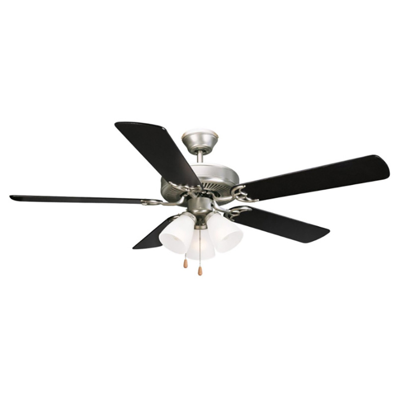52" 5-Blade Millbridge LED Ceiling Fan w/Light Kit- Satin Nickel - Black/Light Maple Blades