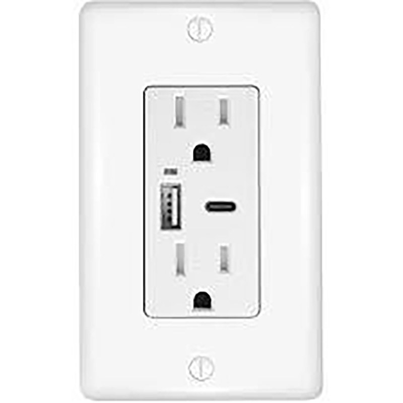 15 Amp Duplex Receptacle with A & C USB Ports - White