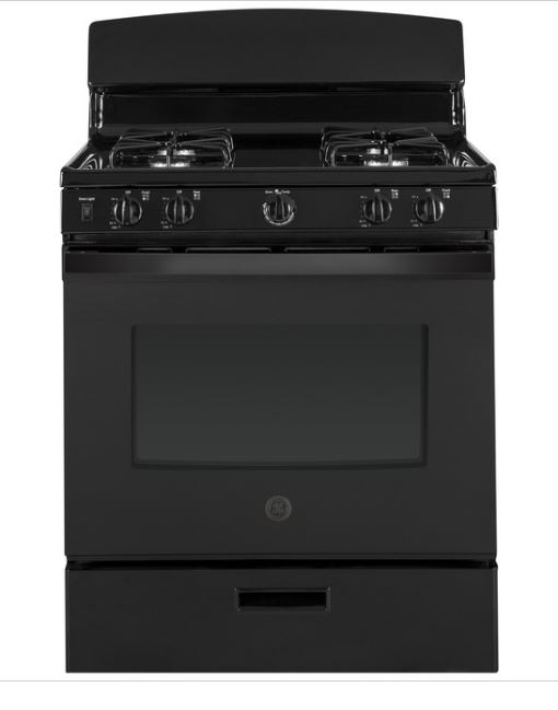 GE® 30" Free Standing 4 Burner Front Control Gas Range - Black