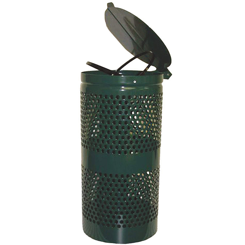 Steel Dogipot® Trash Receptacle with Lid - Forest Green - 1206-L