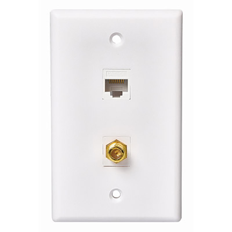 Flush Mount Telephone/Coax Cable Jacks - Standard Size - White