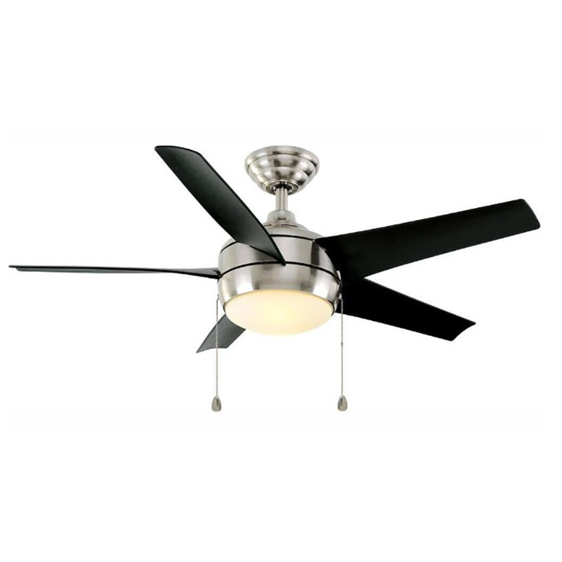 44" 5-Blade Ceiling Fan w/Light Kit - Satin Nickel - Matte Black Blades