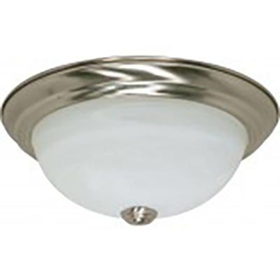 11" Flush Mount 2 Bulb Ceiling Fixture with Alabaster Glass - Satin Nickel
